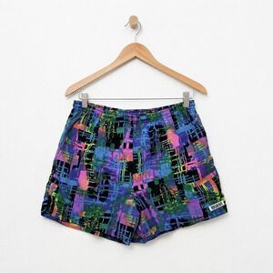 Vintage Sideout Mens Small Swim Trunks 90s Neon Abstract Nylon Board Shorts 3.5"